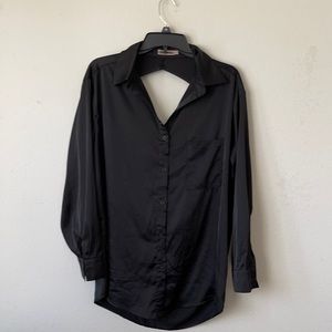 Backless Loose Button Up Satin Shirt